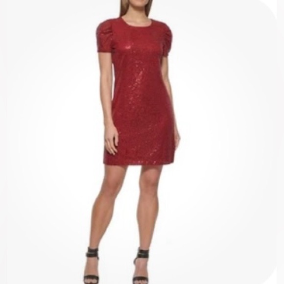 NWT DKNY dress size 8 stunning red sequined mini cocktail dress ❤️❤️ - Picture 1 of 11
